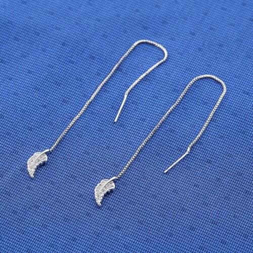 Diamonds Trendy Jewelry S925 Sterling Silver Earrings Women Leaf Tassel Fine Jewelry anniversary Silver Earrings for Gift Luxury