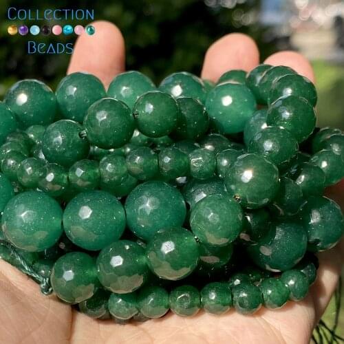 4/6/8/10/12mm Natural Stone Faceted Green Jades Round Loose Beads For Jewelry Making DIY Handmade Bracelets Accessories 15"