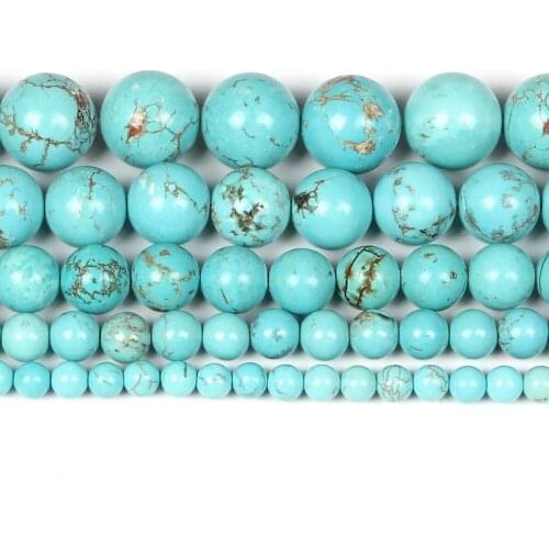 Natural Stone Cracked Veins Glue Turquoises Charm Round Loose Beads For Jewelry Making Needlework Bracelet DIY Strand 4-12 MM