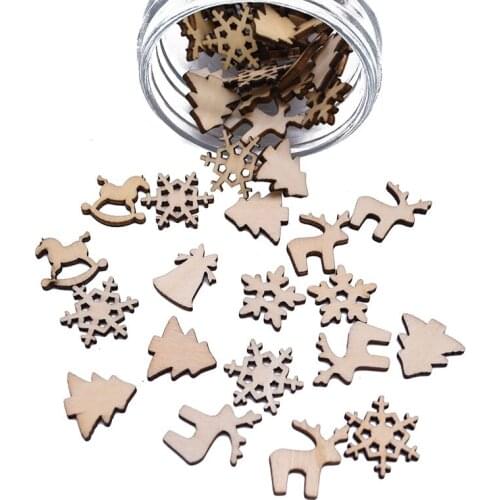 50/100pcs Mini Wooden Decoration Snowflakes Christmas Tree Bell DIY Table Confetti Christmas Hanging Ornaments