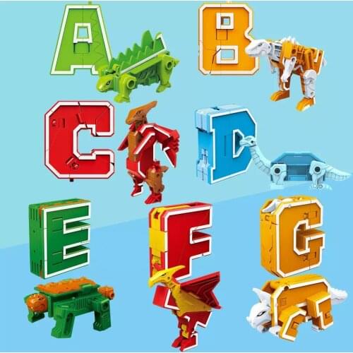 26 English letter Transformation Alphabet Dinosaur Robot Animal Educational Action Figures Building Block Model Kids Toys gift