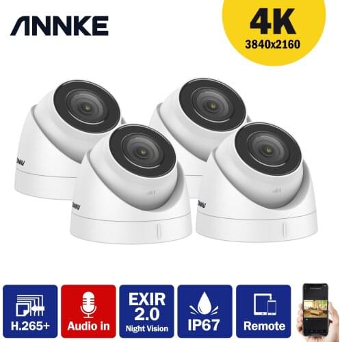 ANNKE 4PCS 4K Ultra HD POE IP Security Cameras 8MP Outdoor Indoor Waterproof Network Dome EXIR Night Vision Email Alert CCTV Kit
