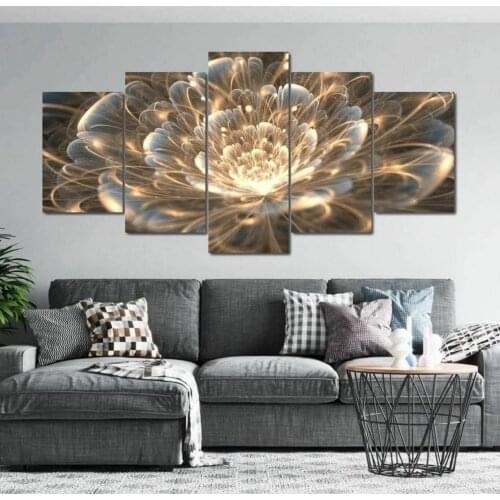 5 Pcs Golden Rays Abstract Flower Canvas Picture Print Wall Art Canvas Painting Wall Decor for Living Room Poster No Framed