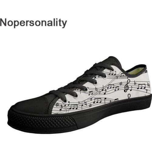 Nopersonality Personality Music Note Black White Flats Women Canvas Shoes Student Breathable Sneakers Lace Up Vulcanized Shoes