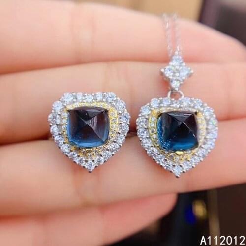 KJJEAXCMY fine jewelry natural blue topaz 925 sterling silver trendy girl new pendant necklace ring set support test