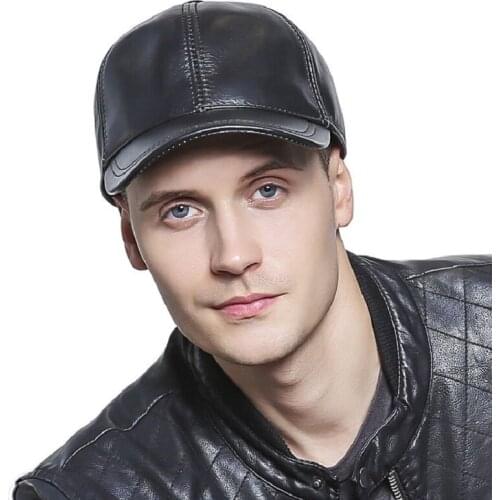 Leather Hat Mens Baseball Cap Spring and Autumn Leisure Caps Men Outdoor Fashion Sheepskin Leather Cap Men Visors