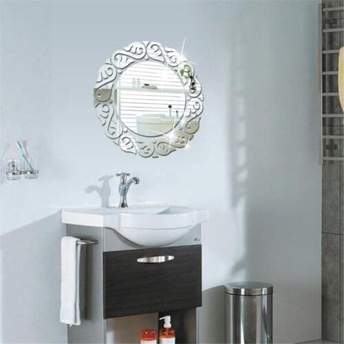 Lace Acrylic Round Mirror Wall Stickers Bedroom Bathroom Living Room Decor Home Decoration Accessories