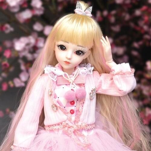 60CM 1/3 BJD Doll Princess Girls Dolls SD 18 Ball Jointed With Full Outfits Pink Clothes Wig Shoes Makeup Children Love Toys