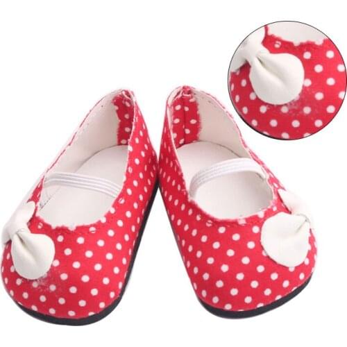40-43 Cm Baby Boy Dolls Red Bow Shoes,White Dots American Newborn Dress Shoe Toys Accessories Fit 18 Inch Girls Birthday Gift g7