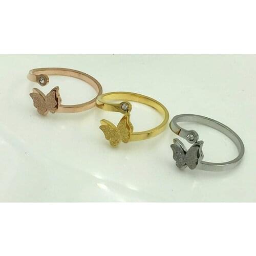 Fashion Brand Rose Gold Color Stainless Steel Crystal Love Butterfly Finger Ring women Gift