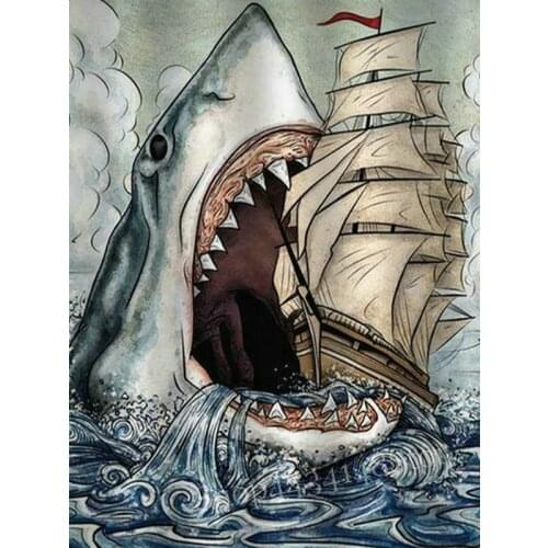 New 5D Diamond Painting Shark Icon Full Square / Round Drill Diamond Embroidery Diamond Mosaic Artwork TC586