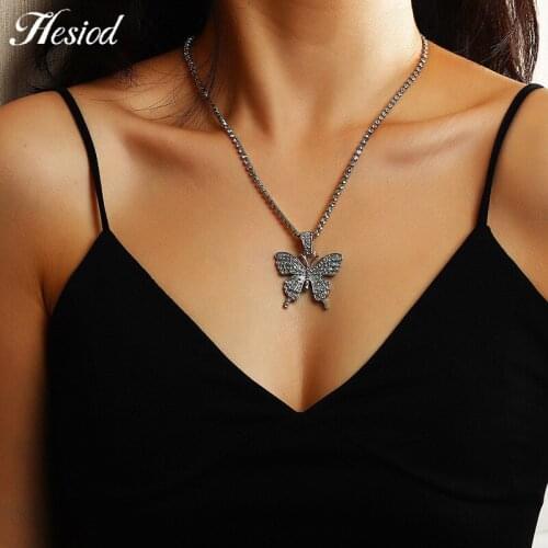 New Crystal Butterfly Pendant Necklace Hesiod Fashion Gold Or Silver Plated Color Party Charm Jewelry Accessories For Women