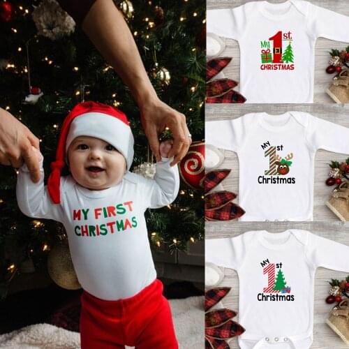 Baby Boys First Christmas Outfit Unisex Babys 1st Christmas Clothes for Newborn Boys or Girl Red and Green Funny Logo Jumpsuit