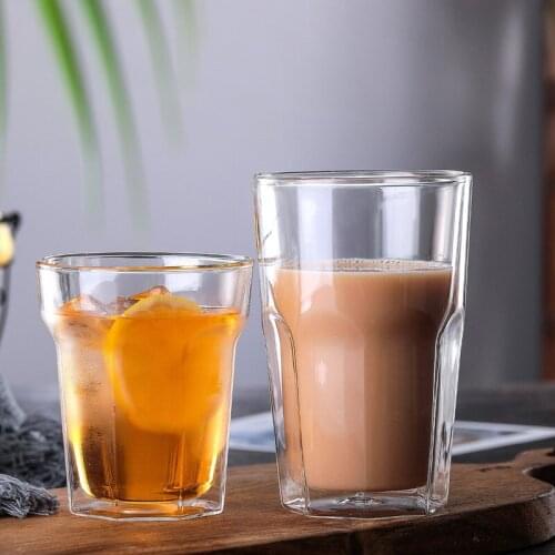 Originality Heat Resisting Double Wall Insulation Transparent Octagonal Cup Milk Beer Glass Vaso Coffee Mugs
