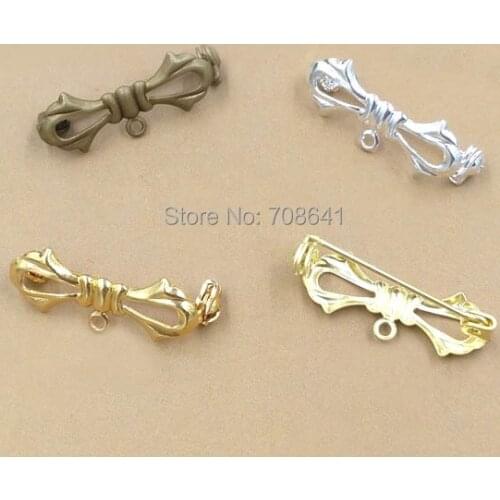 28mm Blank Back Pins Brooches Base Settings Bowknot Bezel with Loop Brooch DIY Jewelry Findings Multi-color Plated Brass