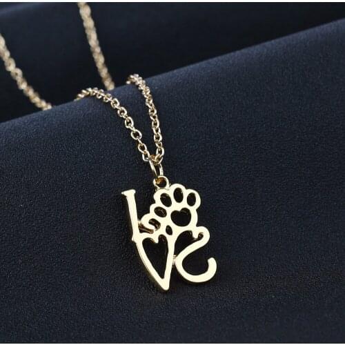 Trendy Love Heart Dog Cat Paw Print Footprints Pendant Chain Necklace Animals Rescue Necklaces Jewelry Women Men Pet Lover Gifts