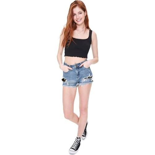 Popular Womens Jeans In 2021 Summer Perforated Lace Womens High Stretch Denim Shorts Fashionable Middle Waist Girls' Jeans C56