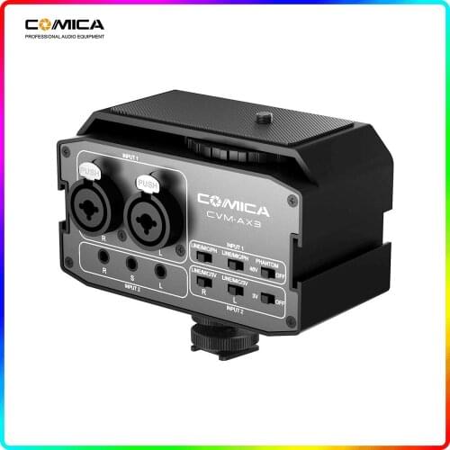Comica CVM-AX3 XLR Audio Mixer Adapter Preamplifier Dual XLR/3.5mm/6.35mm Port Mixer for Canon Nikon DSLR Cameras&Camcorders