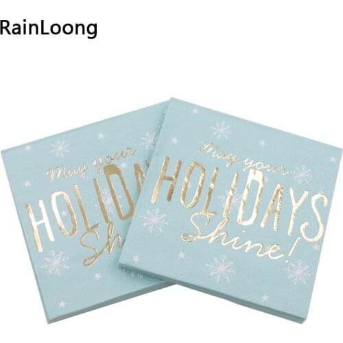 [RainLoong] 3-Plys Foil Gold Beverage Paper Napkin May You Holidays Shine For Party Decoration Supply Tissue Serviettes 25*25cm