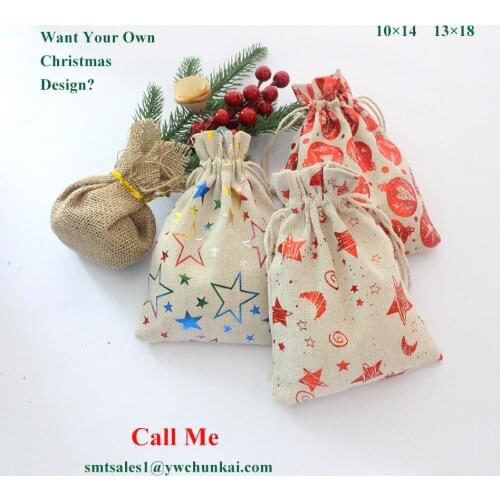 10Pcs/Lot 10x14 13x18 Christmas Gift Pouches For Festival Party Decoration Sachet Santa Kids Toy Stocking Bag Can Print Logo