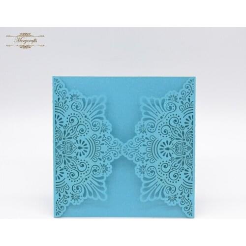 Pink blue color laser cut personalized wedding invitation hollow design