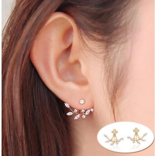 Leaf Crystal Earring Double Sided Swing Stud Earrings Fashion Jewelry Elegant Love Earings for Women