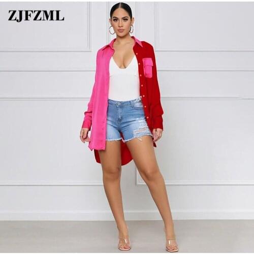 Chic Women Loose Straight Shirt & Blouse Casual Turn Down Collar Long Sleeve Tops Office Lady Single-breasted Irregular Blusas