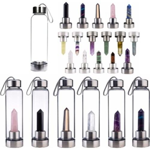Natural Quartz Gemstone Glass Water Bottle Direct Drink Cup Crystal Obelisk Wand Healing Wand Bottle New Crystal Energy Spa Cups