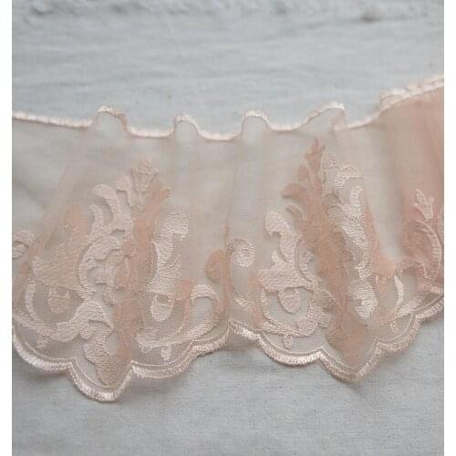 2 Meters Light Skin Pink Embroidered Motif Lace Nigeria Venice Fabric Lace Trim Tulle Lace 16cm
