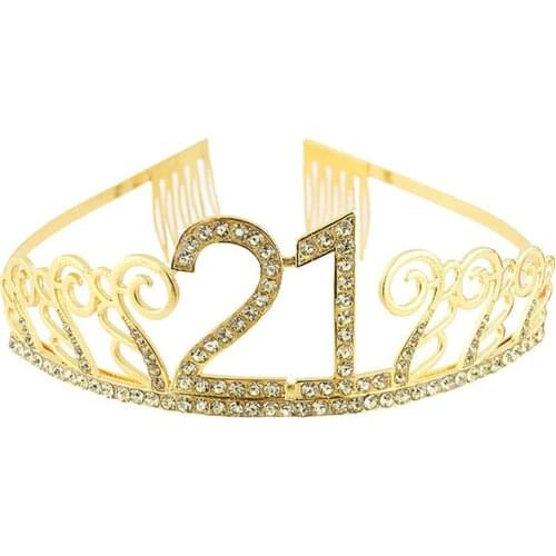 Silver Gold Rhinestone Finally 21 Birthday Party Tiara Crown Headband for Happy 21st Birthday Girl Princess Party DIY Decoration