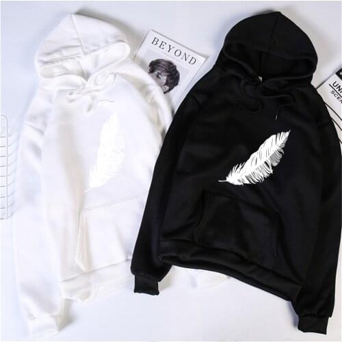 2020 Women Casual Harajuku Fashion Hoodies Feather Print Loose O-neck Long Sleeve Elastic Stretched Autumn Winter Female Hoodies