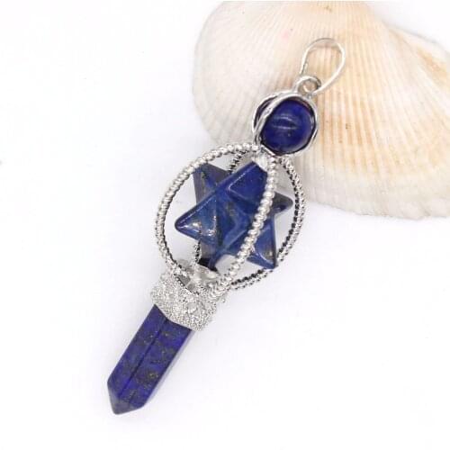 100-Unique Attractive Design Silver Plated Hexagon Column Merkaba Pendant Sceptre Lapis Lazuli Jewelry