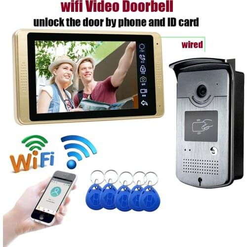 New wifi video door intercom doorbell Door bell calling support Phone app ID card unlock the door with 7 inch monitor