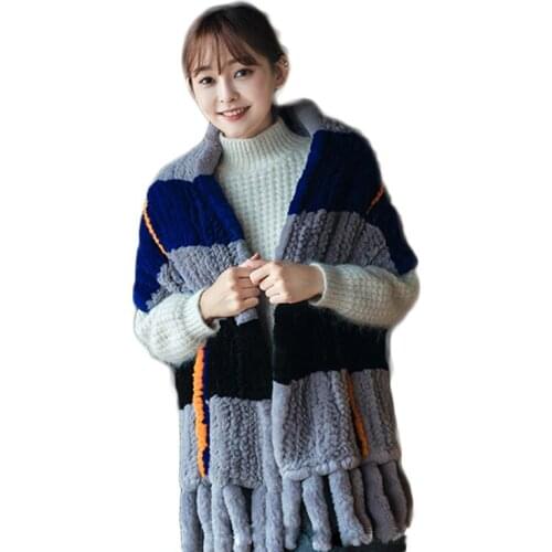 Knitted Real Rabbit Fur Scarf Winter Woman Shawl With Tassel Luxury Neck Warmer 2018 New Arrival Thick Plus Size Scarves