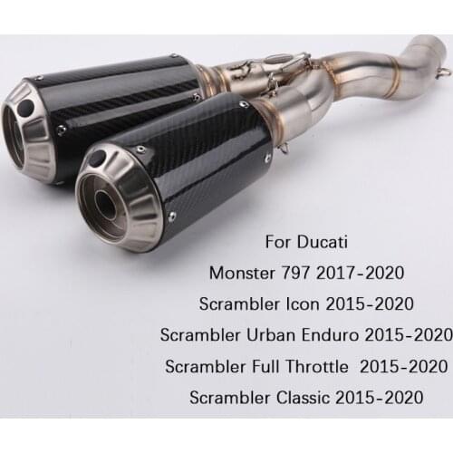 For Ducati Scrambler 821 800 2015-2020 Motorcycle Exhaust Pipe Dual-outlet Mid Pipe Slip On 51mm Muffler Removable DB Killer