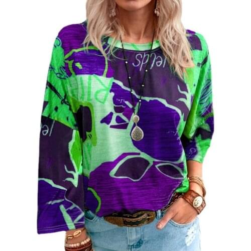 2021 Autumn New Long Sleeve Round Neck Graffiti Printed T-shirt Womens Wear