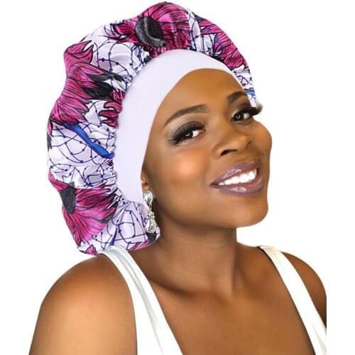 Women Wide Band African pattern print silky bonnet Ankara cap Soft silky Night Sleep Hat Chemo Hat Hair Loss Cap Ladies Turban