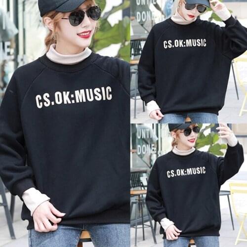Women Pullover Sweater Autumn Winter High Collar Fake 2-Piece Korean Style Loose Fashion Hoodie