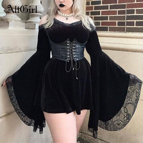 AltGirl Streetwear Mall Goth Dress Women Harajuku Fairy Grunge Hollow Out Lace Trim Mini Dress Vintage Y2k Vintage Alt Partywear