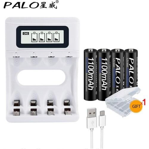 USB AA Battery Charger with LCD Display Charger For1.2v AA/AAA NI-CD NI-MH Rechargeable Batteries+ 4pcs 1.2V AAA Battery