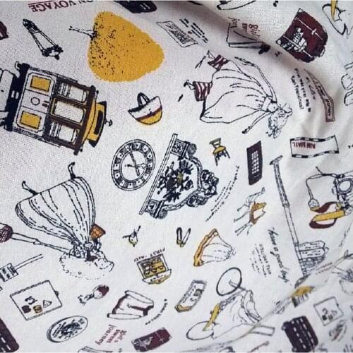 1 Meter Cotton Linen Fabric for Sewing Textiles Curtain Cloth Quilting Cartoon People Map 155*100cm