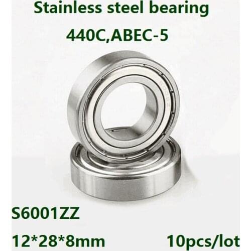 10pcs/lot S6001ZZ 12x28x8mm ABEC-5 Stainless steel bearing Deep Groove Ball bearing Double metal shielded cover S6001 ZZ 6001ZZ