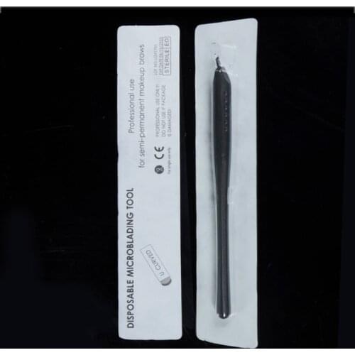 10pcs permanent makeup black disposable microblading pens hand tools with 7/12/14/17/18U pins needles embroidery blades