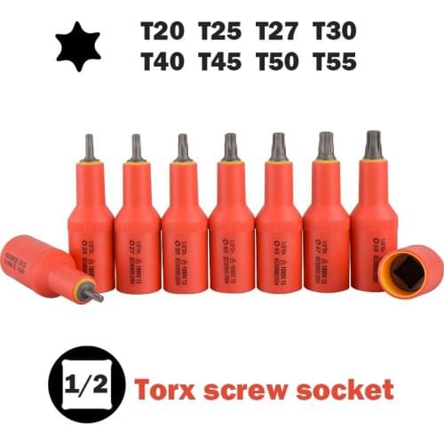 1000V High Voltage Insulation 1/2" VDE Star Screw Socket Torx Bit T20 T25 T30 T40 T45 T55 Electrician Tools