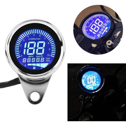 12V Universal Tachometer GaugeLED Indicator Round Speedometer Odometer Fuel Meter Blue Light LCD Digital Motorcycle