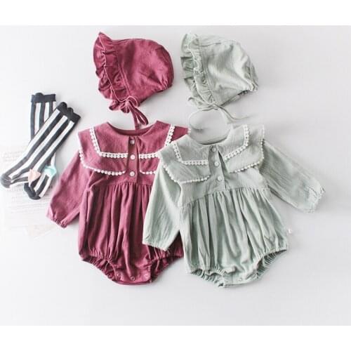 Spring autumn fashion baby girls lapel long-sleeved romper suits cotton romper Triangle romper with cap set 2pcs