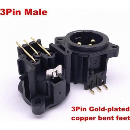 20Pcs/lot higt quality XLR 3Pole Gold-plated Right Angle Male/Female 3Pin Bent socket Chassis PCB Panel Socket Connector Mic
