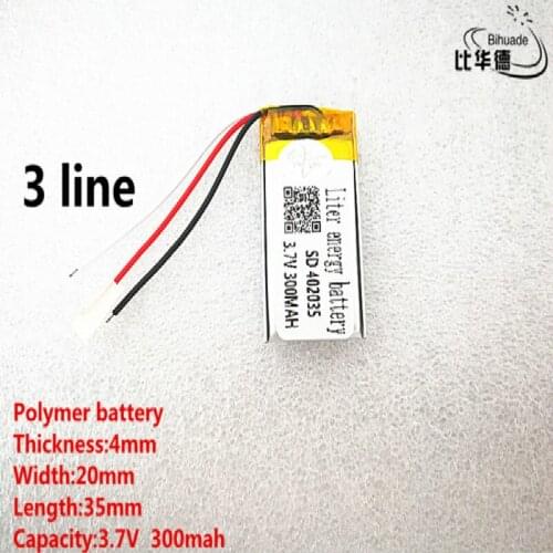 5pcs/lot 3 line Good Qulity 3.7V,300mAH,402035 Polymer lithium ion / Li-ion battery for TOY,POWER BANK,GPS,mp3,mp4