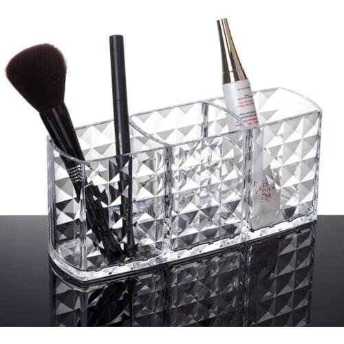 3 Grids Clear Acrylic Makeup Storage Box Cosmetic Brush Organizer Holder Lipstick Eyebrow Penci Display Stand Bathroom Accessory