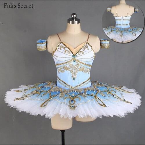 White+Blue Female Professional Pancake Ballet Tutu,Girls Stage Performance Costumes for Ballerina The Sleeping Beauty Dancewear